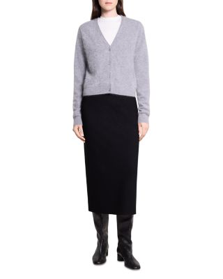 Merino Wool & Cashmere Cropped V Neck Cardigan