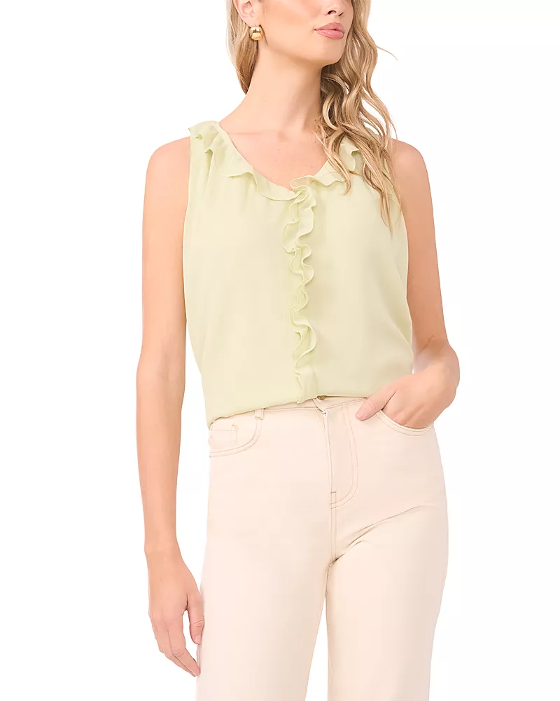 Vince Camuto V Neck Sleeveless Ruffle Top