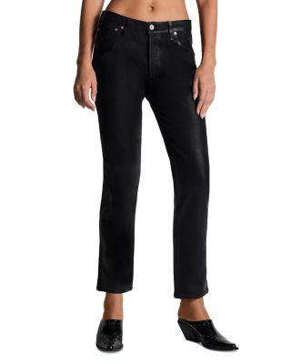 Re/Done Levi's Stella Coated Mid Rise Straight Jeans in Black Foil