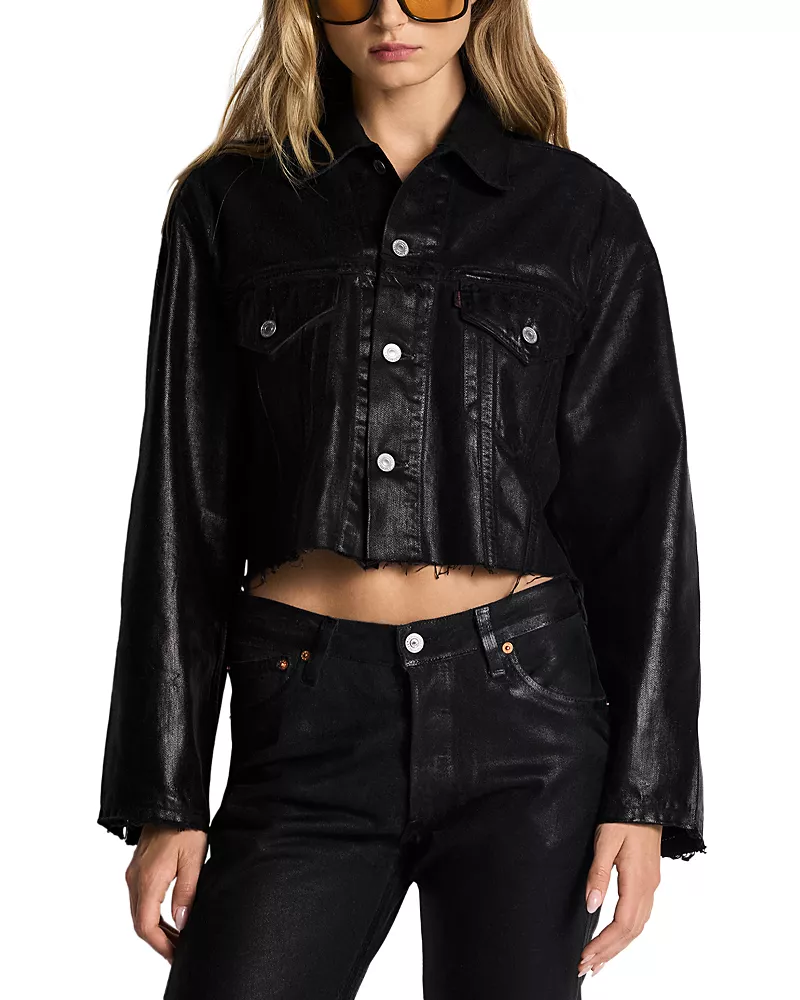 Re/Done Levi's Luna Coated Trucker Jacket in Black Foil