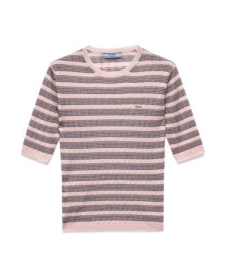 Short Sleeved Striped Cashmere and Silk Sweater