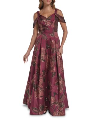 Cold Shoulder Floral Jacquard Ball Gown