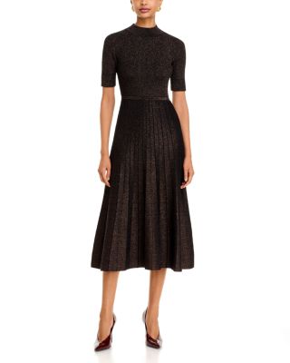 Mock Neck Fit and Flare Midi Dress