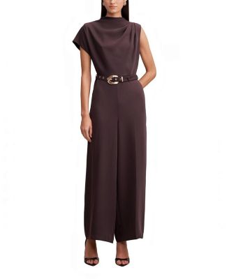 Women's Paisley Cowl Neck Belted Jumpsuit