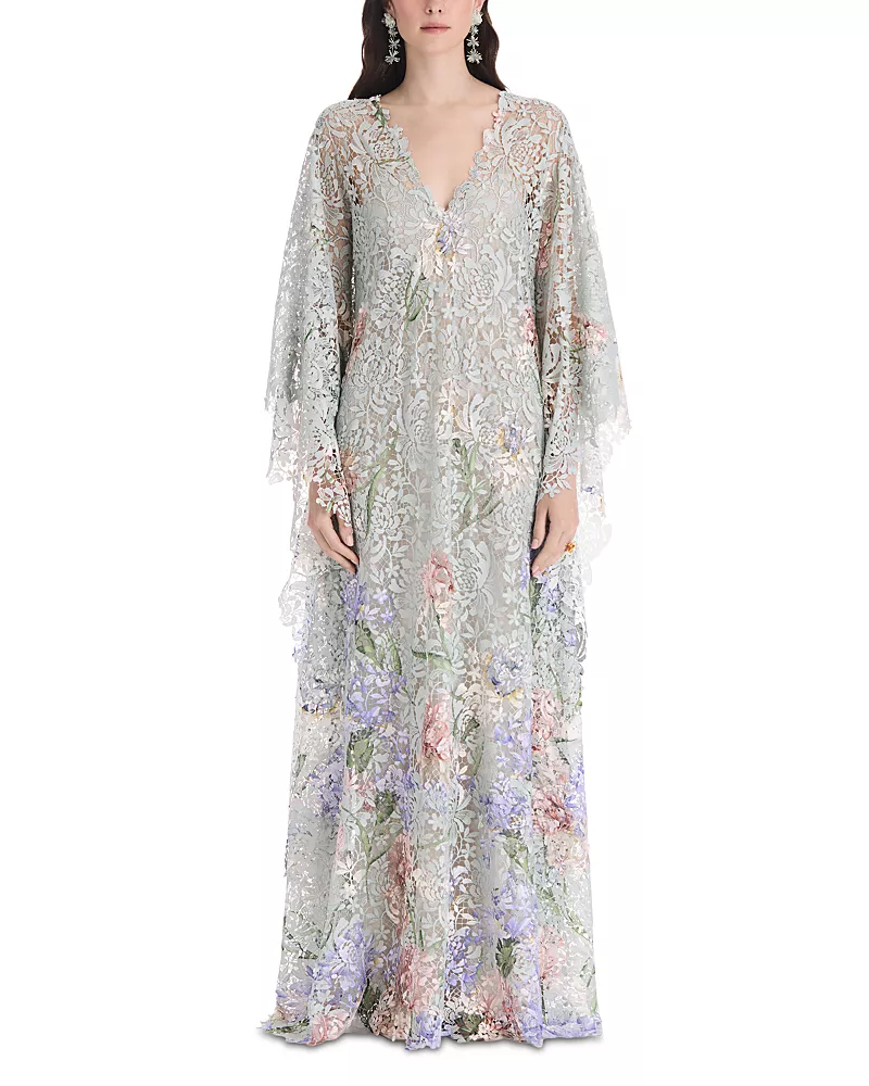 Oscar de la Renta Iris Print Lace Dress