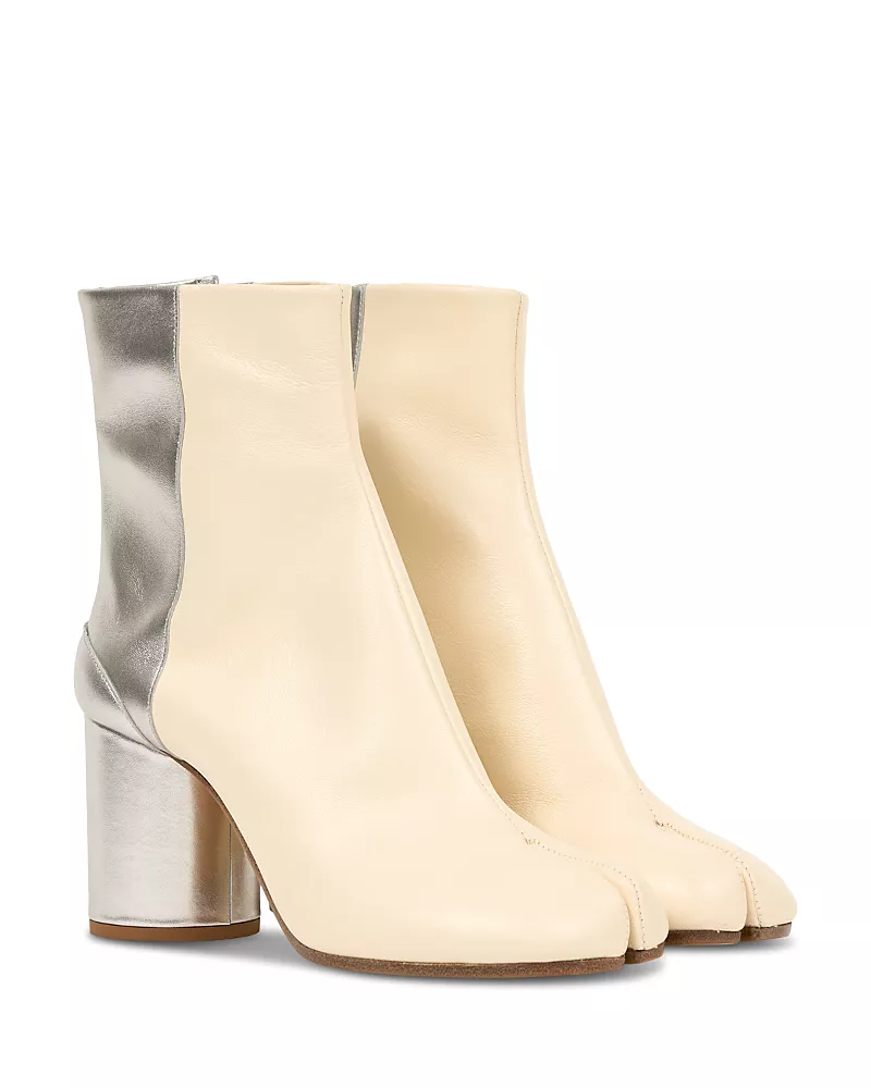 Maison Margiela Women's Tabi Toe Metallic Leather Ankle Boots