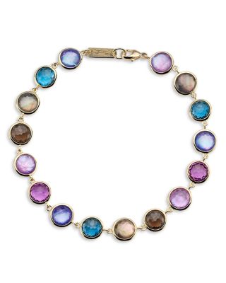 18K Yellow Gold Lollipop Multi Gemstone Bezel Link Bracelet
