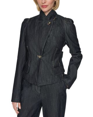 Cotton Blend Bow Back Denim Jacket in Black