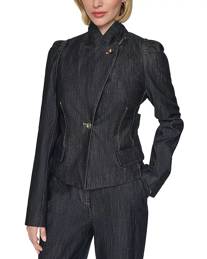 Sonia Rykiel Cotton Blend Bow Back Denim Jacket in Black