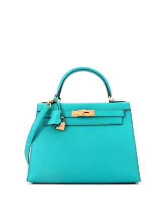 Kelly 28 Handbag Blue Epsom with Gold Hardware