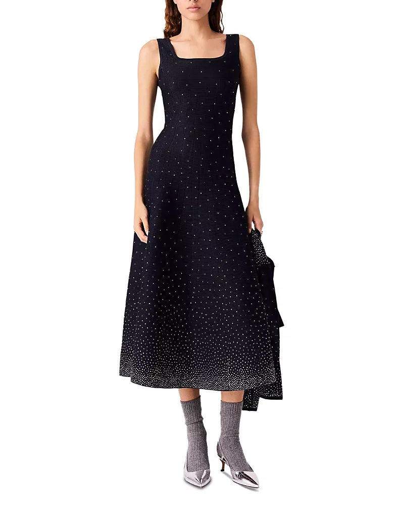 Maje Embellished Knit Fit-and-Flare Maxi Dress