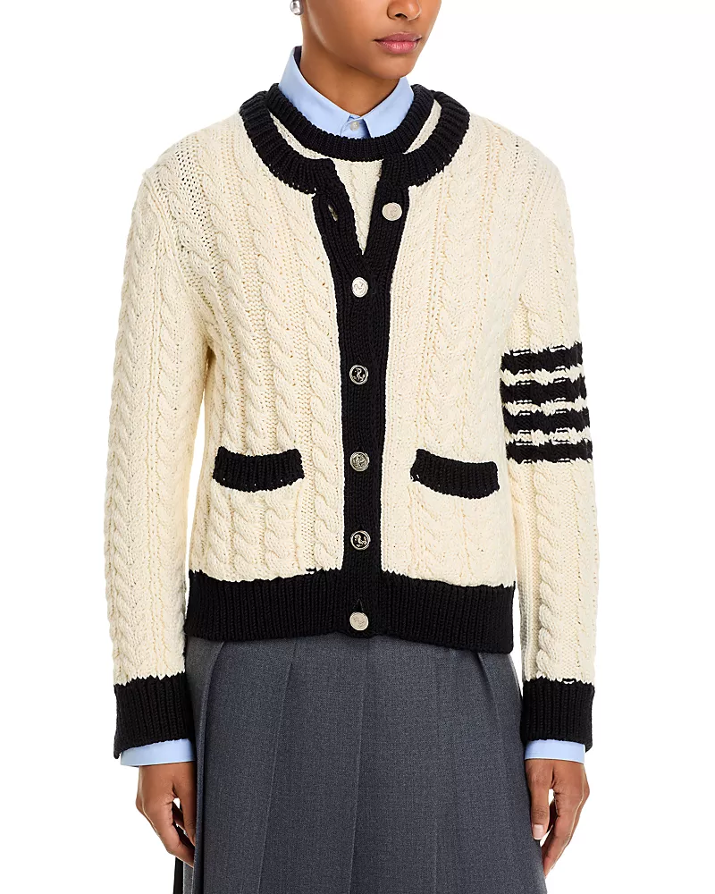 Thom Browne Aran Cable Knit Wool Cardigan