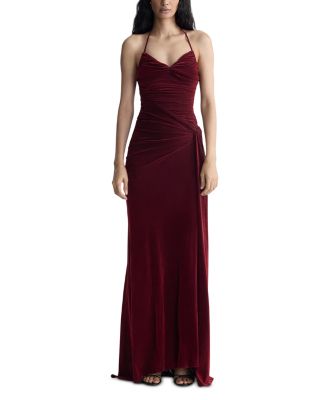 Saffra Ruched Velvet Halter Gown