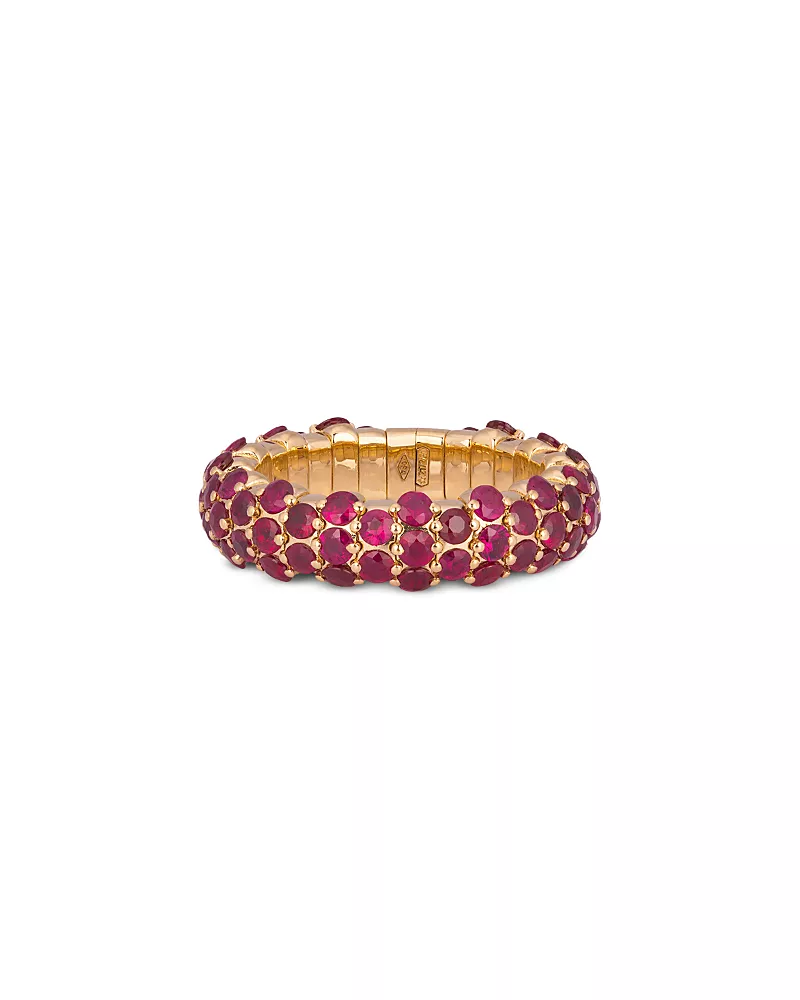 Zydo 18K Yellow Gold Stretch Ruby Multirow Statement Band