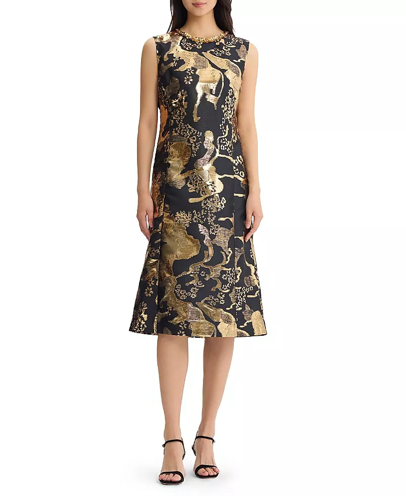 Ming Wang A-Line Gold Shimmer Sequin Woven Dress