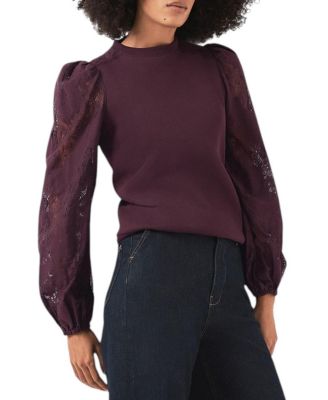 Women's Cotton Blend Lace Sleeve Sweatshirt