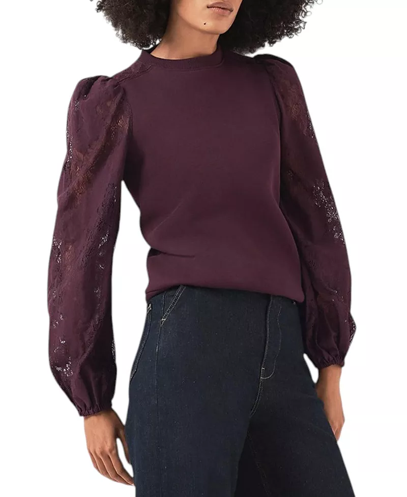Mint Velvet Women's Cotton Blend Lace Sleeve Sweatshirt