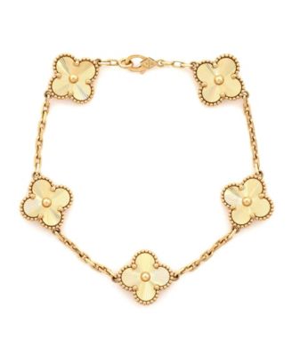  Vintage Alhambra 5 Motifs Bracelet Guilloche 18K Gold