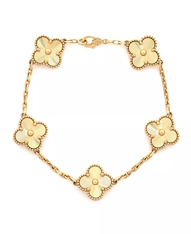 Pre-Owned Van Cleef & Arpels Vintage Alhambra 5 Motifs Bracelet Guilloche 18K Gold
