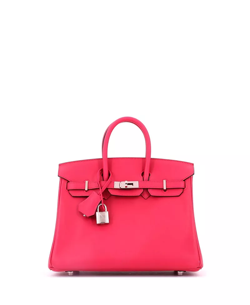 Pre-Owned HERMES Birkin 25 Handbag Pink Swift with Palladium Hardware