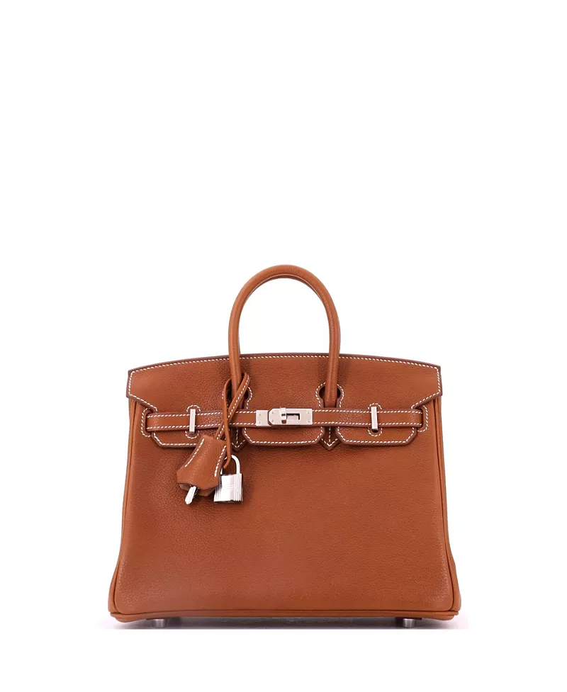 Pre-Owned HERMES Birkin 25 Handbag Brown Barenia Faubourg with Palladium Hardware