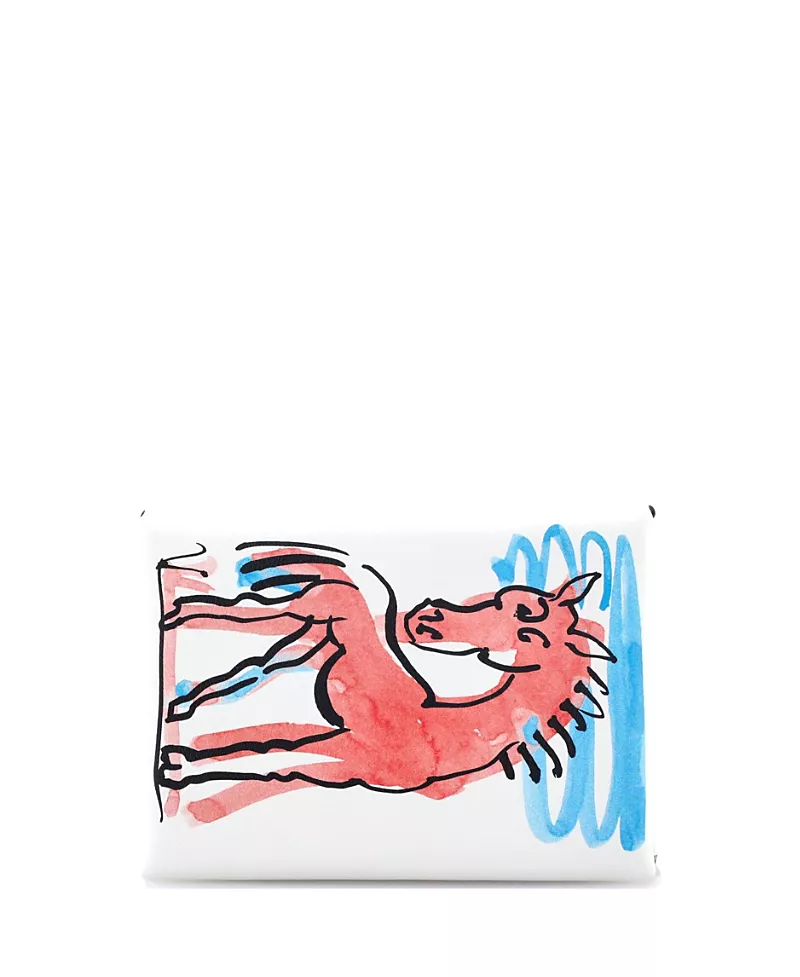Pre-Owned HERMES Calvi Duo Card Holder Printed Leather
