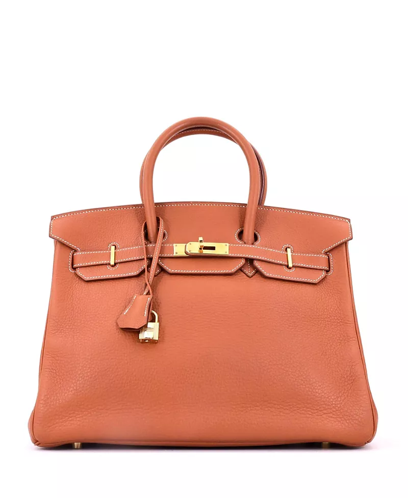 Pre-Owned HERMES Birkin 35 Handbag Brown Clemence with Gold Hardware