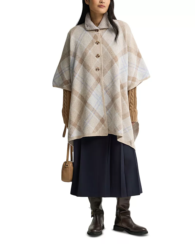 Barbour Etta Plaid Wool Knitted Cape