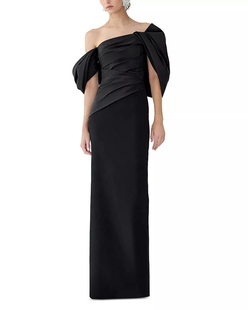 Carolina Herrera Off-the-Shoulder Draped Silk Gown