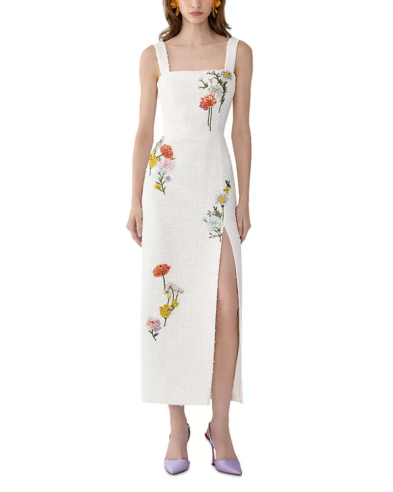 Carolina Herrera Floral Embroidered Sleeveless Dress