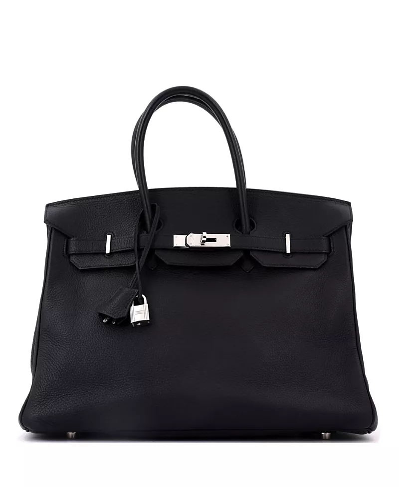 Pre-Owned HERMES Birkin 35 Handbag Black Clemence with Palladium Hardware