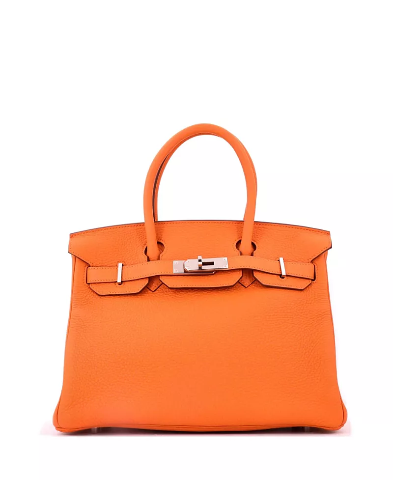 Pre-Owned HERMES Birkin 30 Handbag Orange Clemence with Palladium Hardware