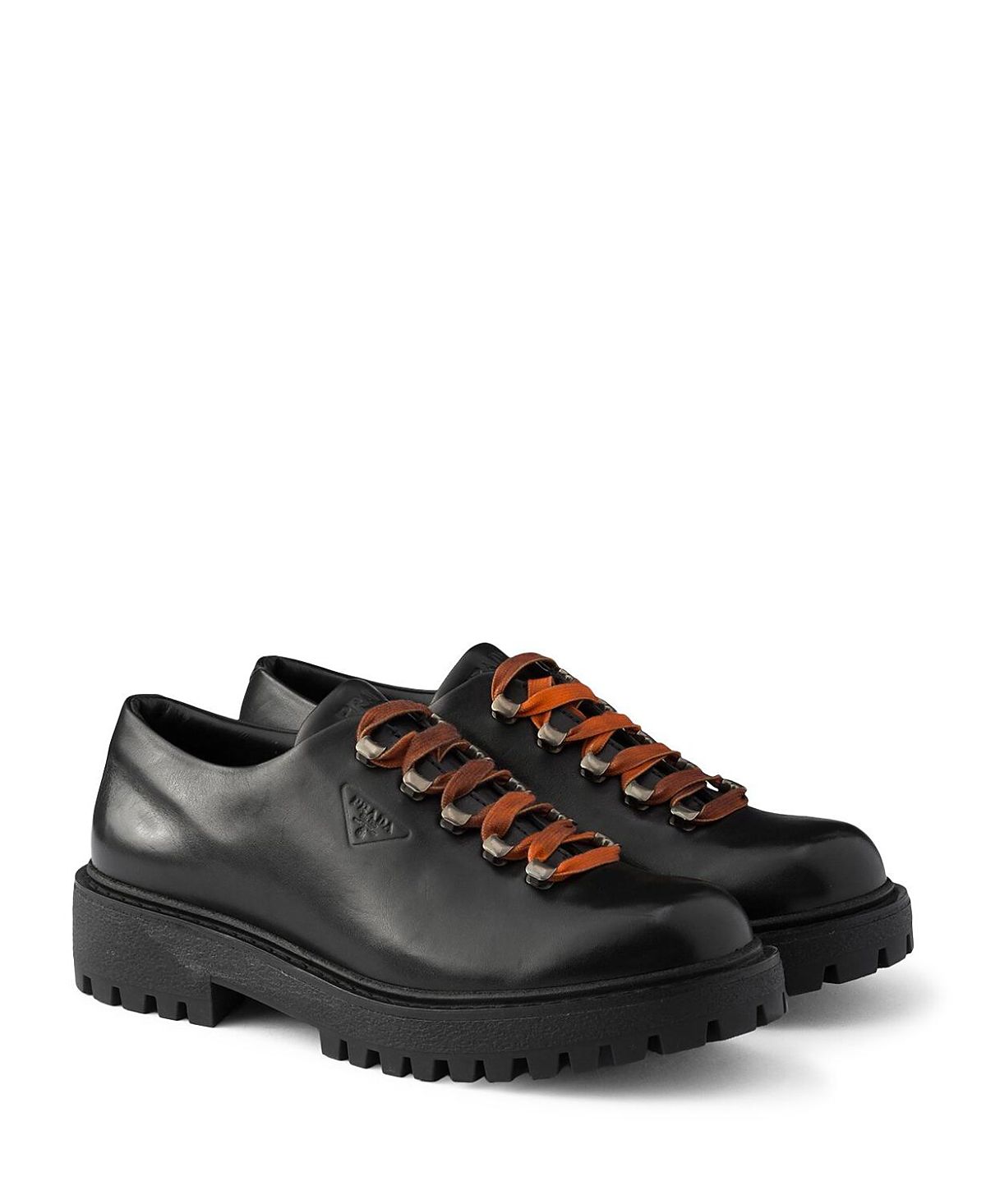 Prada Men's Aged Leather Lace-Up Shoes