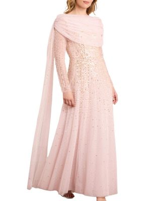Moonlight Sequin Draped Long Sleeve Gown