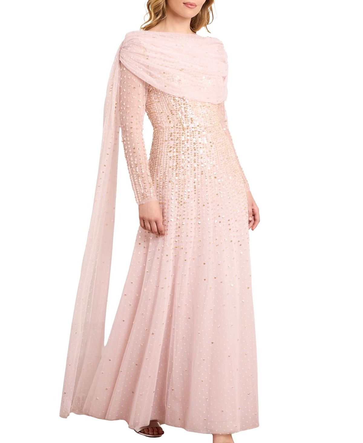 Needle & Thread Moonlight Sequin Draped Long Sleeve Gown