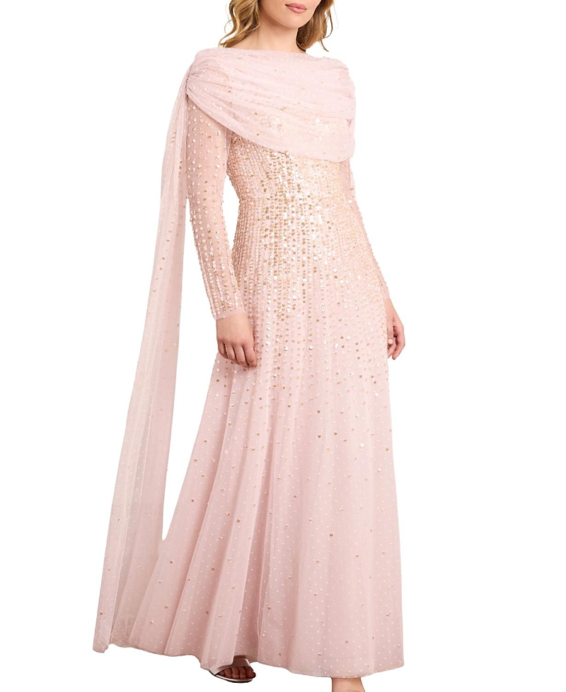 Needle & Thread Moonlight Sequin Draped Long Sleeve Gown