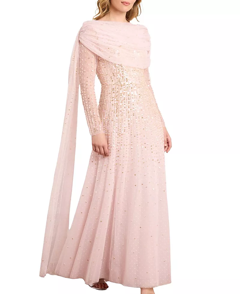 Needle & Thread Moonlight Sequin Draped Long Sleeve Gown