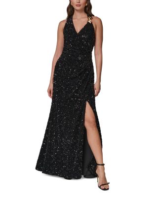 Velvet Sequin Halter Gown