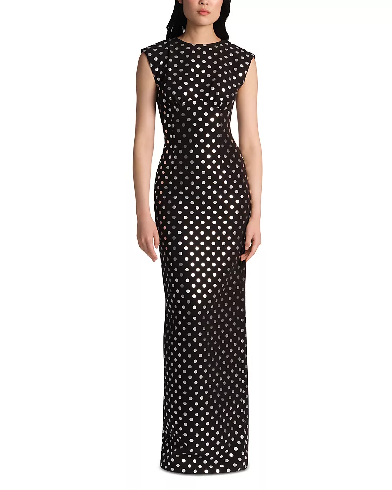 Bcbgmaxazria Rylan Metallic Dot High Neck Gown
