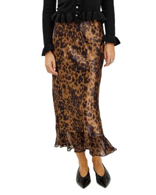 Candice Leopard Satin Midi Skirt