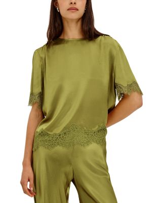 Sonora Satin Lace Trim Blouse