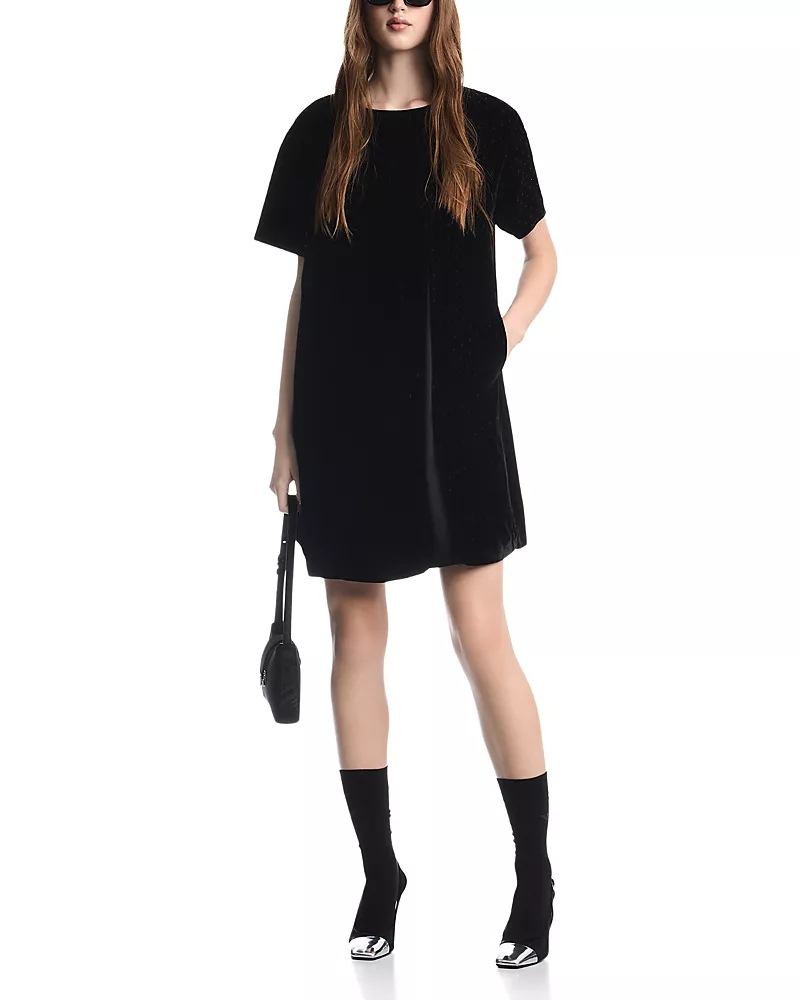 Emporio Armani Glitter Velvet Short Sleeve Dress