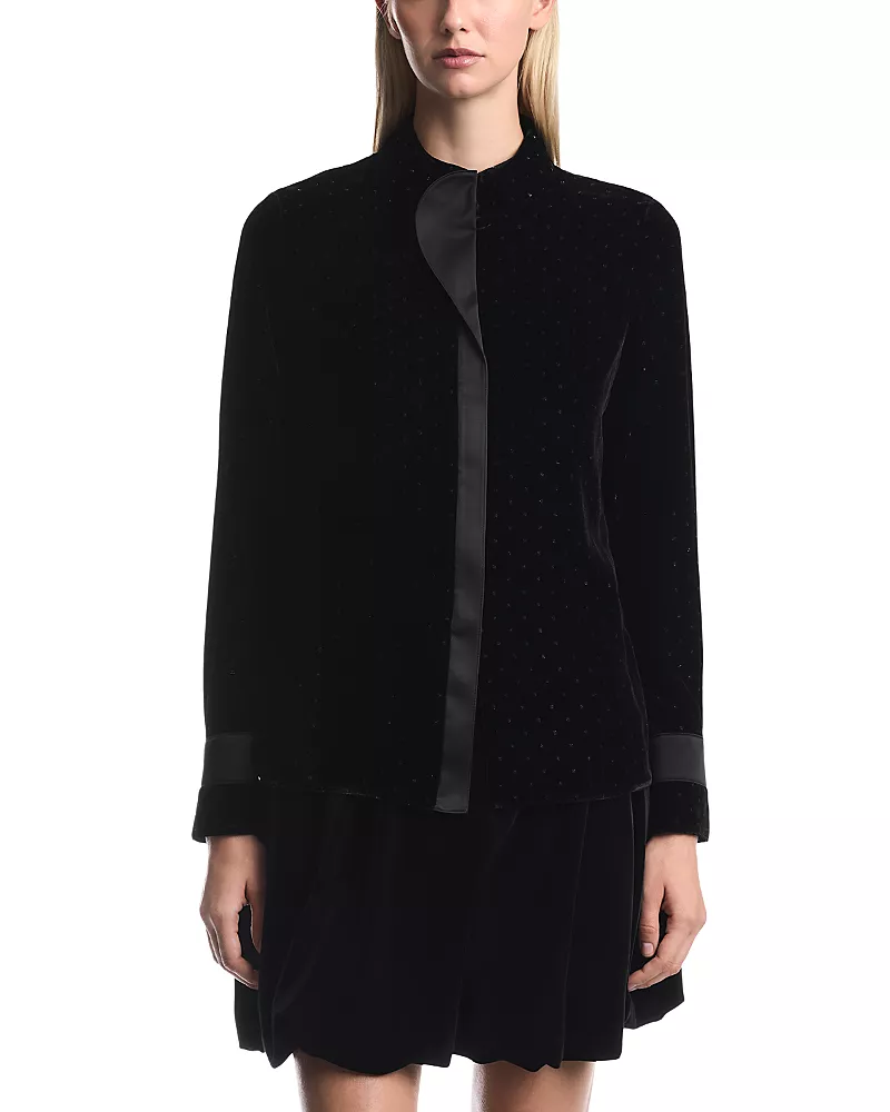 Emporio Armani Glitter Polka Dot Velvet Long Sleeve Blouse
