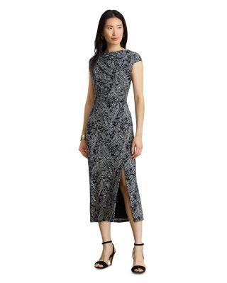 Paisley Stretch Jersey Cap Sleeve Dress