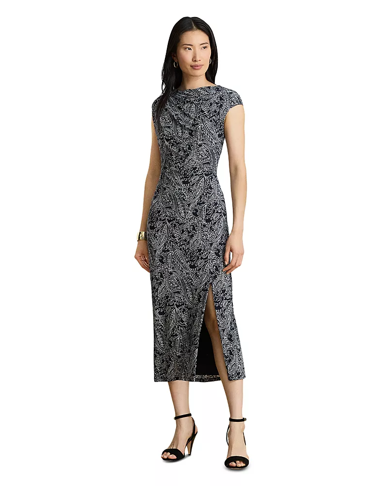Lauren Ralph Lauren Paisley Stretch Jersey Cap Sleeve Dress