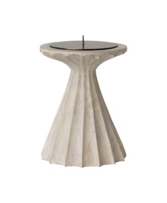  Bleached Tall Wood Pillar Candle Holder, 5''