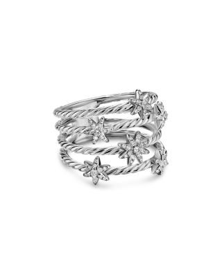 David Yurman Petite Starburst Multi Row Ring in Sterling Silver with Diamonds, 19.4mm