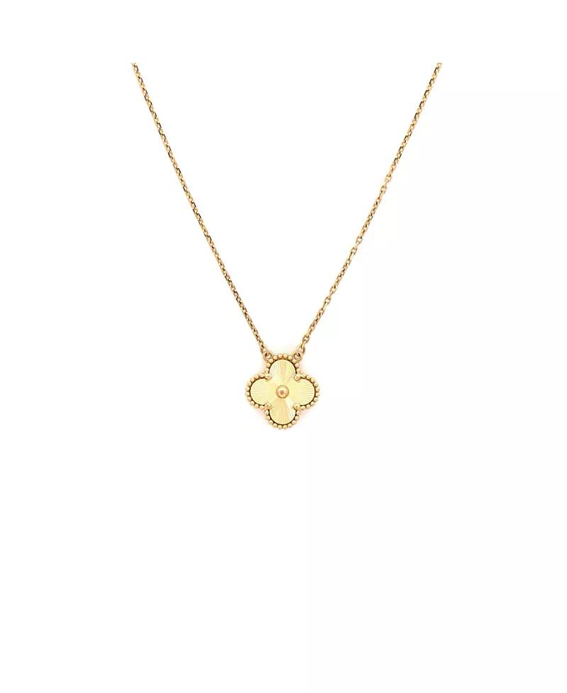 Pre-Owned Van Cleef & Arpels Vintage Alhambra Pendant Necklace Guilloche 18K Gold, 19.5