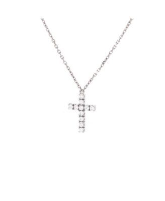  Cross Pendant Necklace 18K White Gold with Diamonds, 16"