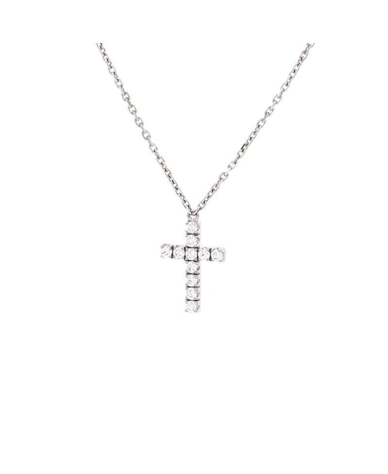 Pre-Owned Cartier Cross Pendant Necklace 18K White Gold with Diamonds, 16
